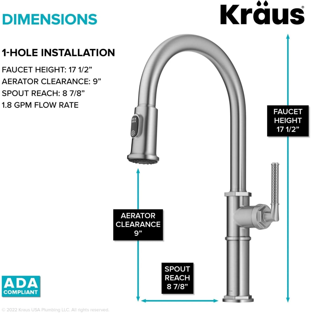 Kraus KPF4100SFS Traditional Industrial Pull-Down Single Handle Kitchen ...