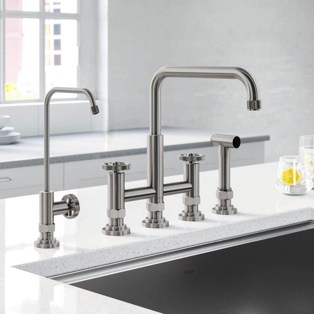 Kraus KPF3125FF101SFS Industrial Bridge Kitchen Faucet with