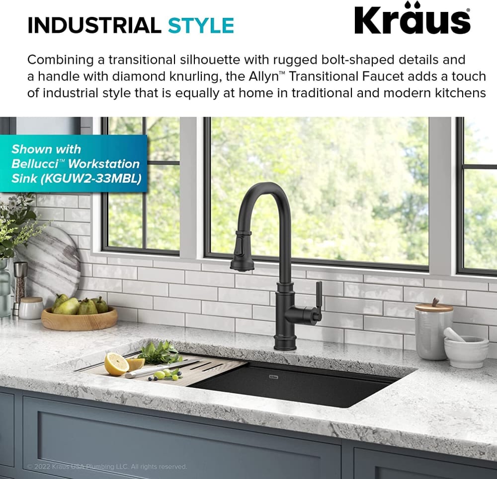 Kraus KPF4101MB Transitional Industrial Pull-Down Single Handle Kitchen ...