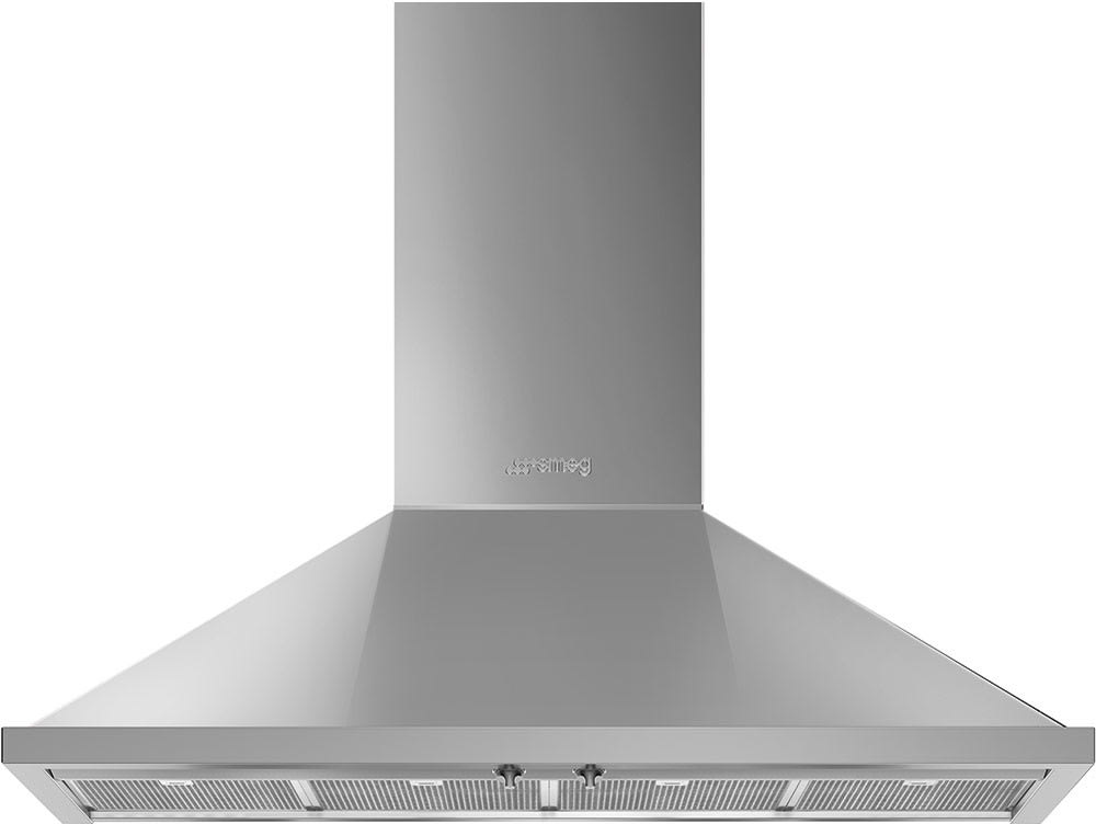 Smeg KPF48UX 48 Inch Wall Mount Chimney Hood with Recirculating Option, Control Knobs, LED