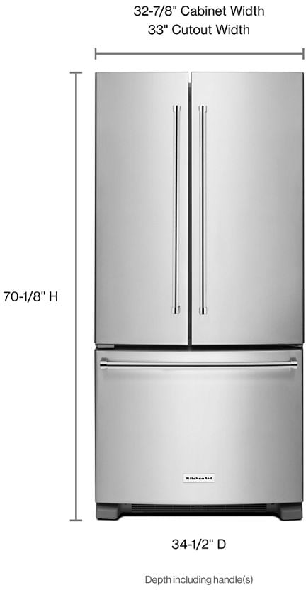 33 Inch French Door Refrigerator With Ice Maker KitchenAid KRFF302ESS 33 Inch French Door Refrigerator with 22 cu. ft