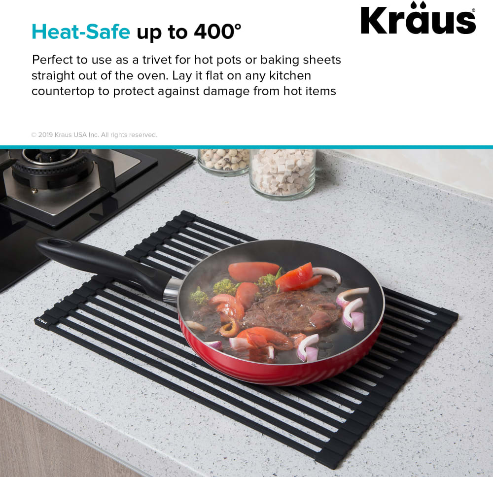 Kraus KRM10BLACK Black Multipurpose Over Sink Roll-Up Dish Drying Rack with  Silicone-Coated Stainless Steel, Rust-Resistant and Non-Slip, Food Safe  Silicone Coating, Heat Resistant up to 400°F, Easy to Store and Easy to