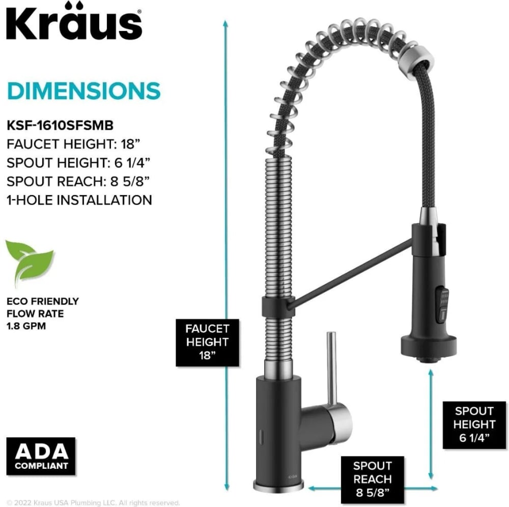 FUSAFUSA Kraus KSF1610SFSMB Single Handle Pull Down Touchless Sensor