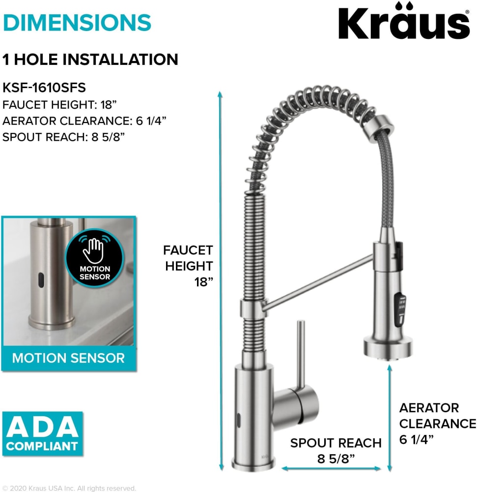 Kraus KSF1610SFS Single Handle Commercial Style Pull-Down Sensor