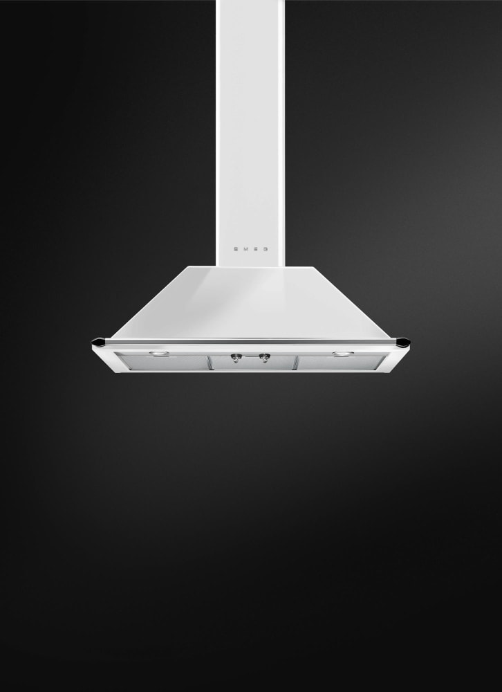 Smeg KTU36WH 36 Inch Wall Mount Range Hood with 4 Speeds, 600 CFM Blower, Control Knobs, 2