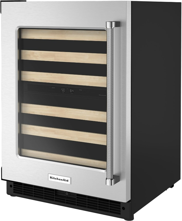 KitchenAid KUWL214KSB 24 Inch Undercounter Wine Cellar with WoodFront Racks, Fully Flush
