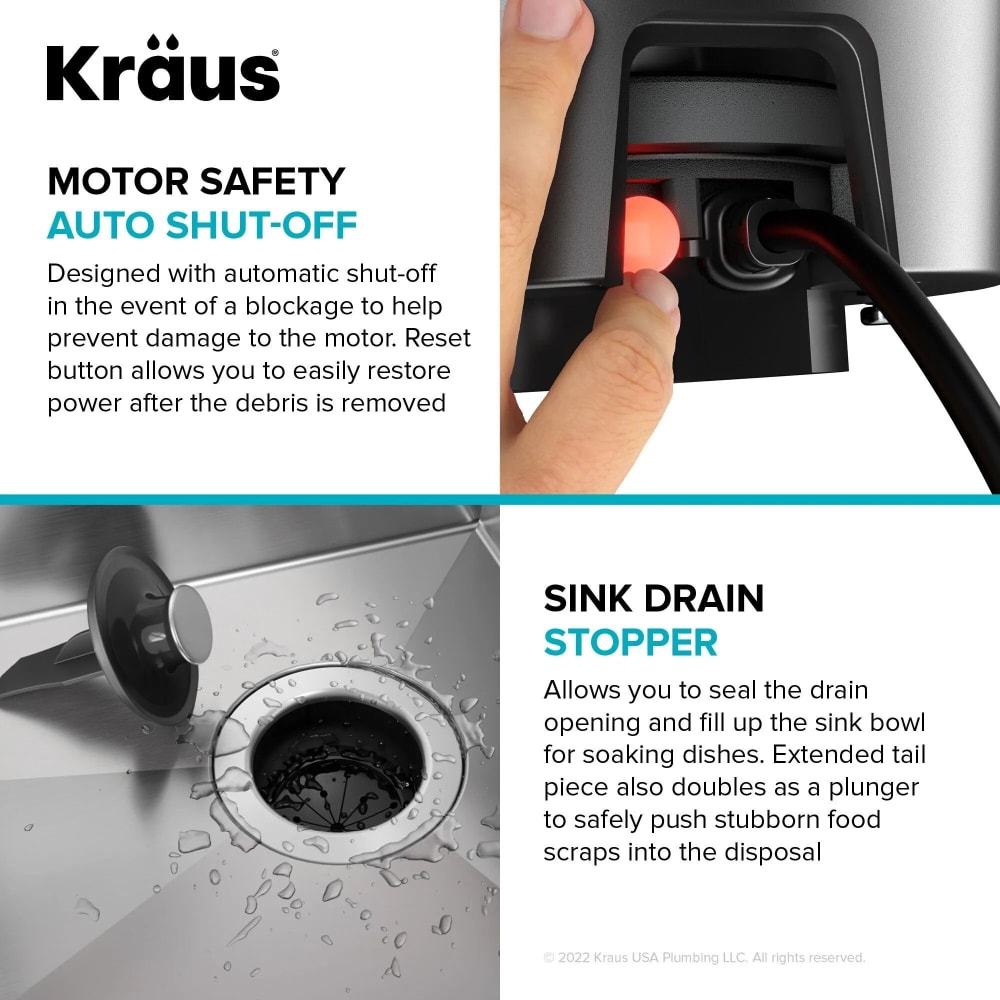 Kraus KWD100100MBL 1 HP Continuous Feed Garbage Disposal for Kitchen
