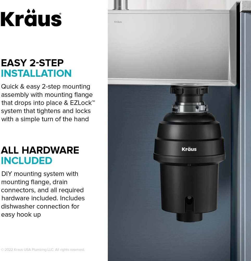 Kraus KWD100100MBL 1 HP Continuous Feed Garbage Disposal for Kitchen
