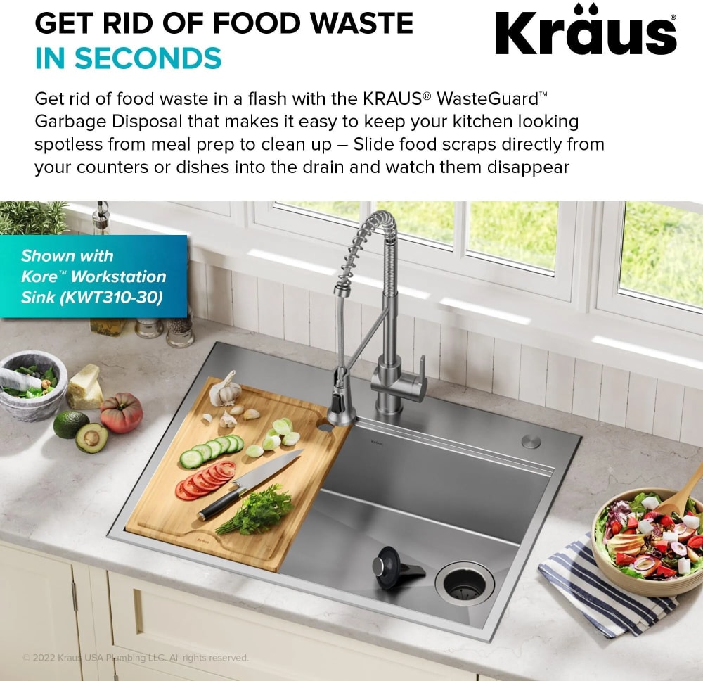 Kraus KWD100100MBL 1 HP Continuous Feed Garbage Disposal for Kitchen