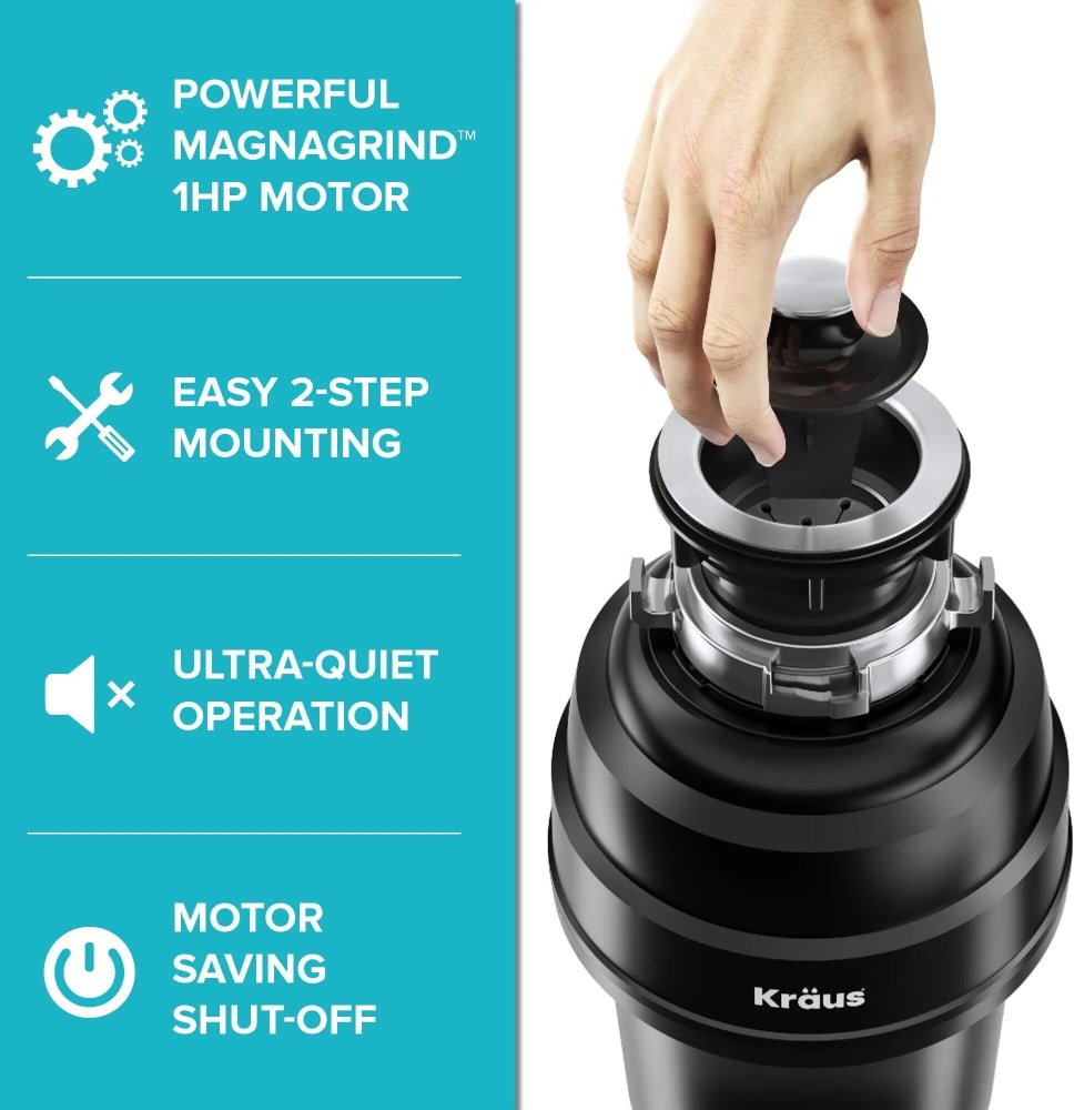 Kraus KWD100100MBL 1 HP Continuous Feed Garbage Disposal for Kitchen