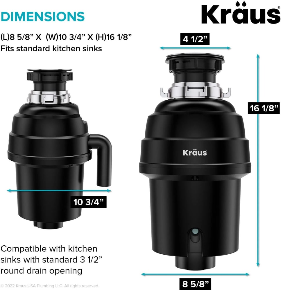 Kraus KWD100100MBL 1 HP Continuous Feed Garbage Disposal for Kitchen