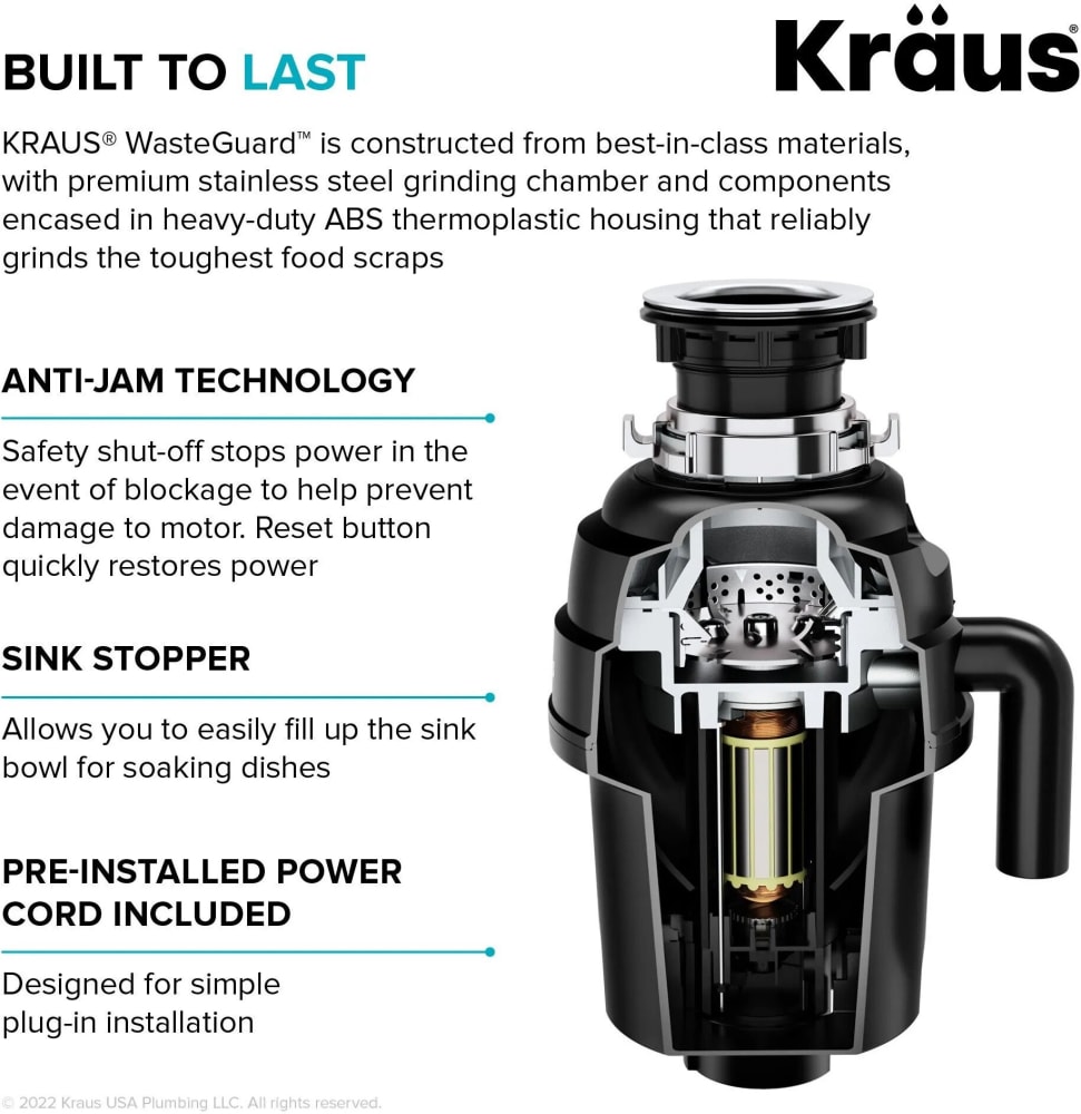 Kraus KWD100100MBL 1 HP Continuous Feed Garbage Disposal for Kitchen