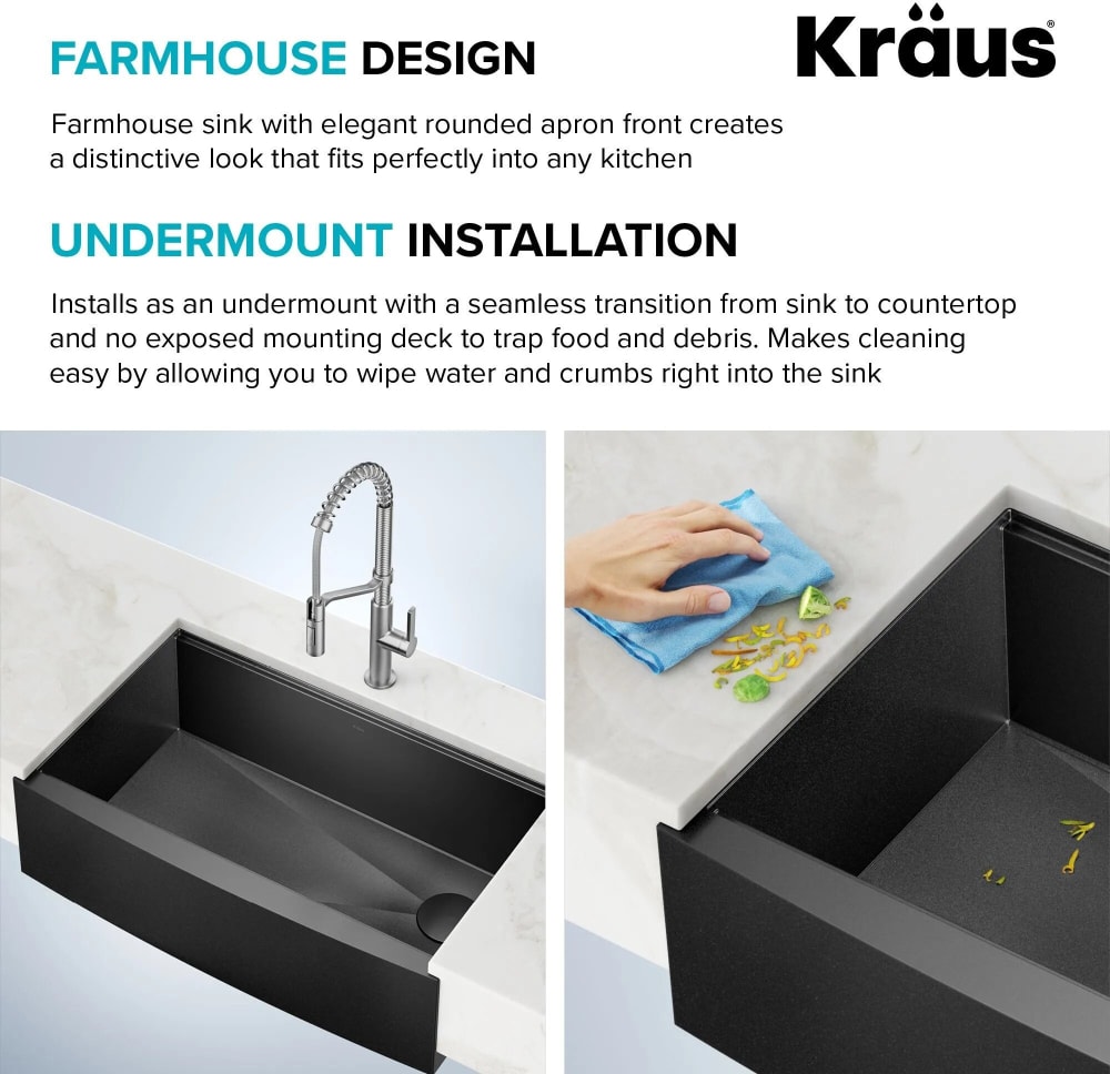 Kraus KWF41033PGM 33 Inch Apron Front Kore™ Workstation Farmhouse