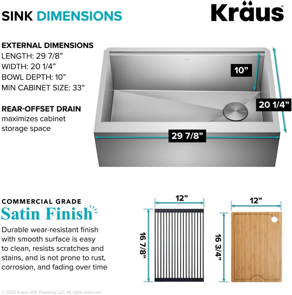 Kraus KWF41030 30 Inch Kore™ Workstation Single Bowl Farmhouse