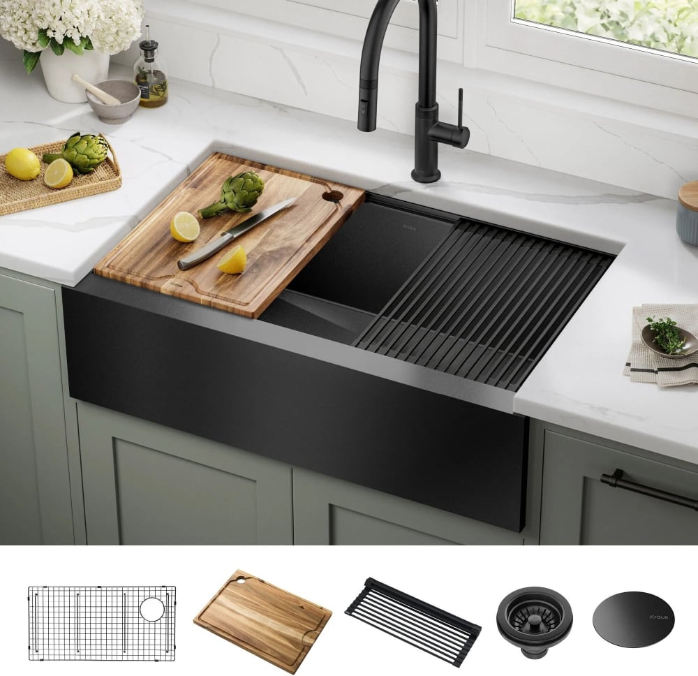 Kraus KWF41033PGM 33 Inch Apron Front Kore™ Workstation Farmhouse