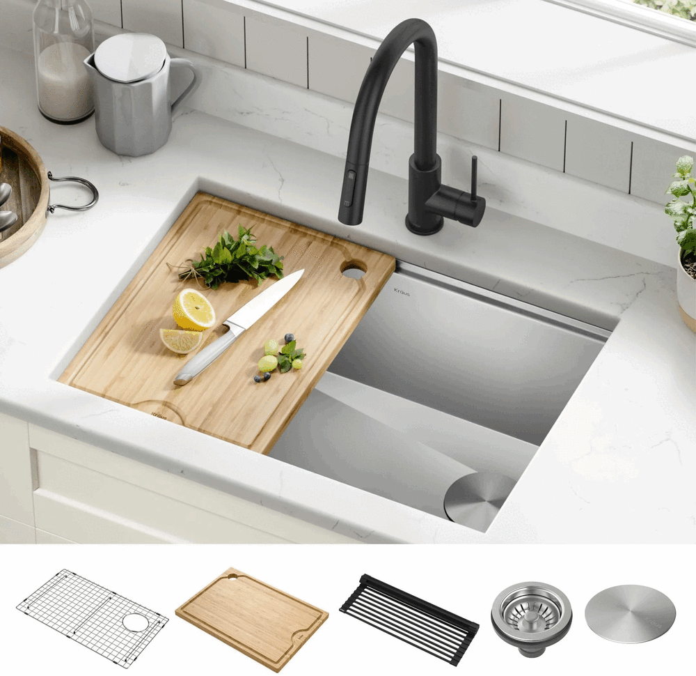 KRAUS 12 in. Solid Bamboo Workstation Kitchen Sink Cutting Board  KCB-WS103BB - The Home Depot