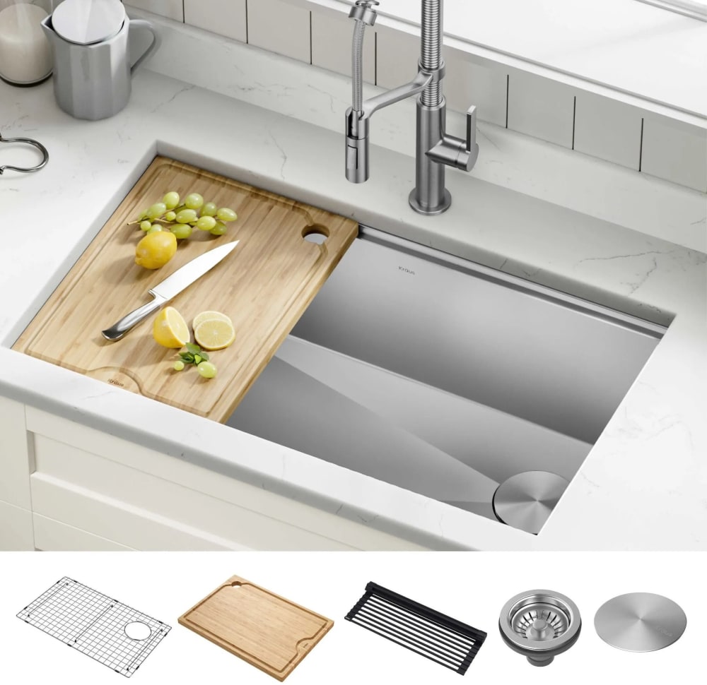 KRAUS 12 in. Solid Bamboo Workstation Kitchen Sink Cutting Board  KCB-WS103BB - The Home Depot