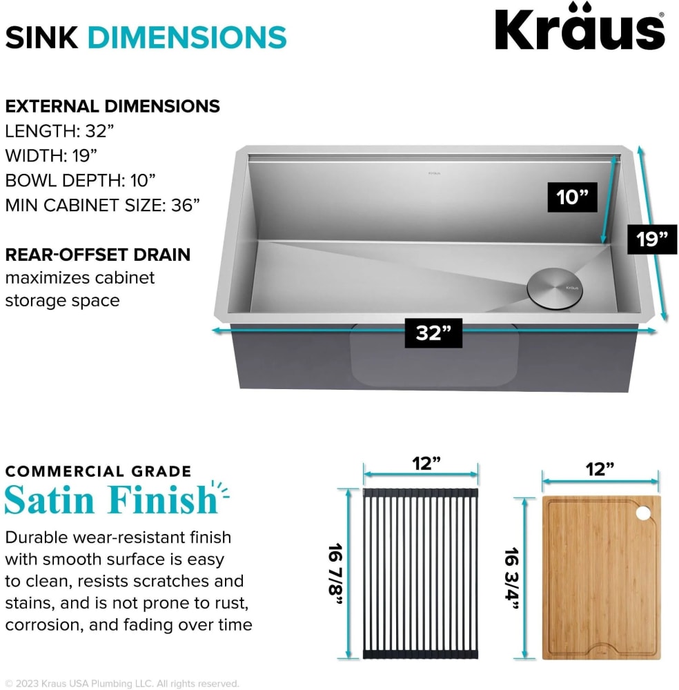 KRAUS Kore Workstation 32 Undermount 16 Gauge Kitchen Sink — DirectSinks