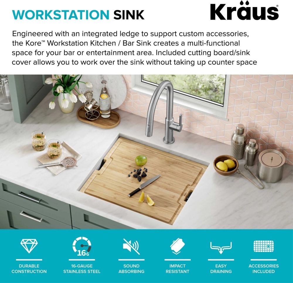 Kraus KDR1 Kore™ Workstation Kitchen Sink Dish Drying Rack with  Space-Saving Design and Food Grade Stainless Steel