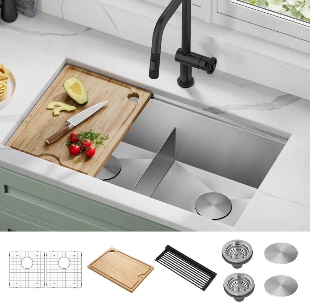 STYLISH 33 inch Slim Low Divider Double Bowl Undermount Kitchen Sink