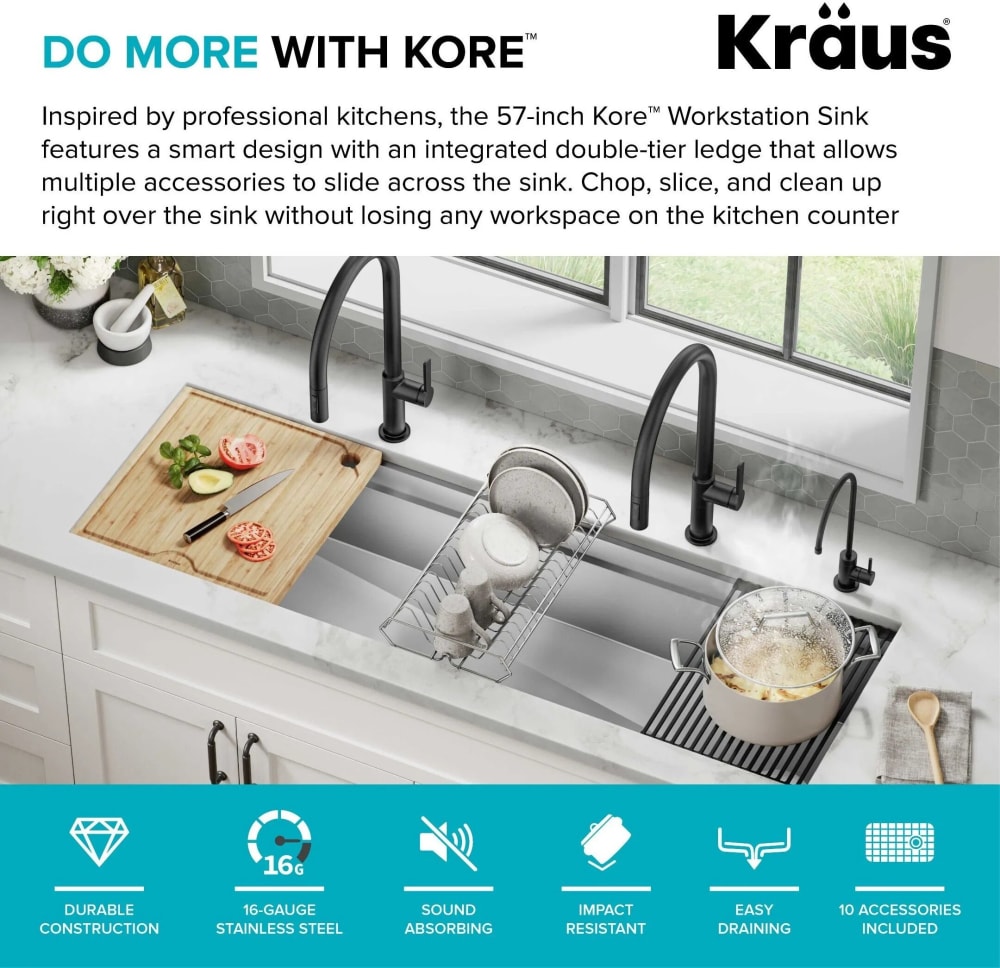 Kraus KWU21057 57 Inch Undermount Kore™ Workstation Single Bowl