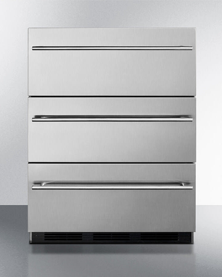 Summit SP6DBSSTB7THIN 24 Inch 3-Drawer Commercial All-Refrigerator with 3.1 Cu. Ft. Capacity, Adjustable Thermostat, Automatic Defrost, Magnetic Gaskets, and 100% CFC Free: Stainless Steel