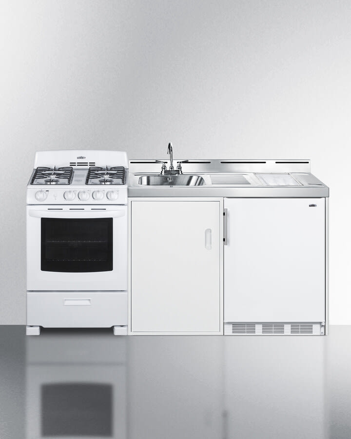 Summit ACK72GASW 72 Inch All-In-One Kitchenette with Gas Range, Compact ...