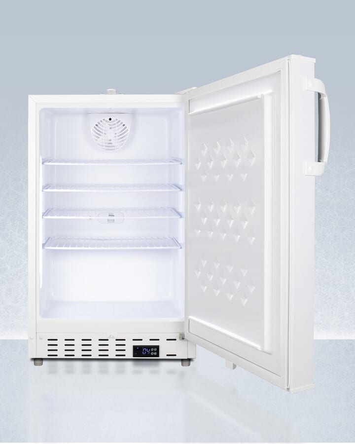 AccuCold ADA404REF 20 Inch Built-In Healthcare All-Refrigerator with 3.32 Cu. Ft. Capacity, 2 to 8°C Operation, Lock, Door & Temperature Alarms, Adjustable Shelves, ETL-S Listed to NSF-7 Commercial Standards, and ADA Compliant: White