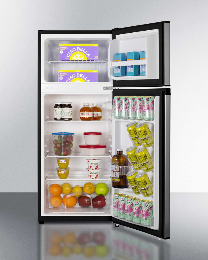 Summit CP73PL 19 Inch Refrigerator-Freezer with 4.5 Cu. Ft. Capacity, Adjustable Shelves, Curved Door Racks, Interior Light, Adjustable Thermostats, Cycle Defrost, 100% CFC Free, and ADA Compliant Design: Stainless Look
