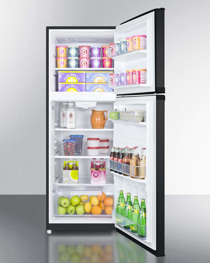 Summit FF1427BK 26 Inch Counter-Depth Top Mount Refrigerator-Freezer with 12.9 Cu. Ft. Capacity, Adjustable Shelves, Crisper Drawer, Interior Light, Adjustable Thermostat, Frost-Free, and 100% CFC Free: Right-Hand Door Swing