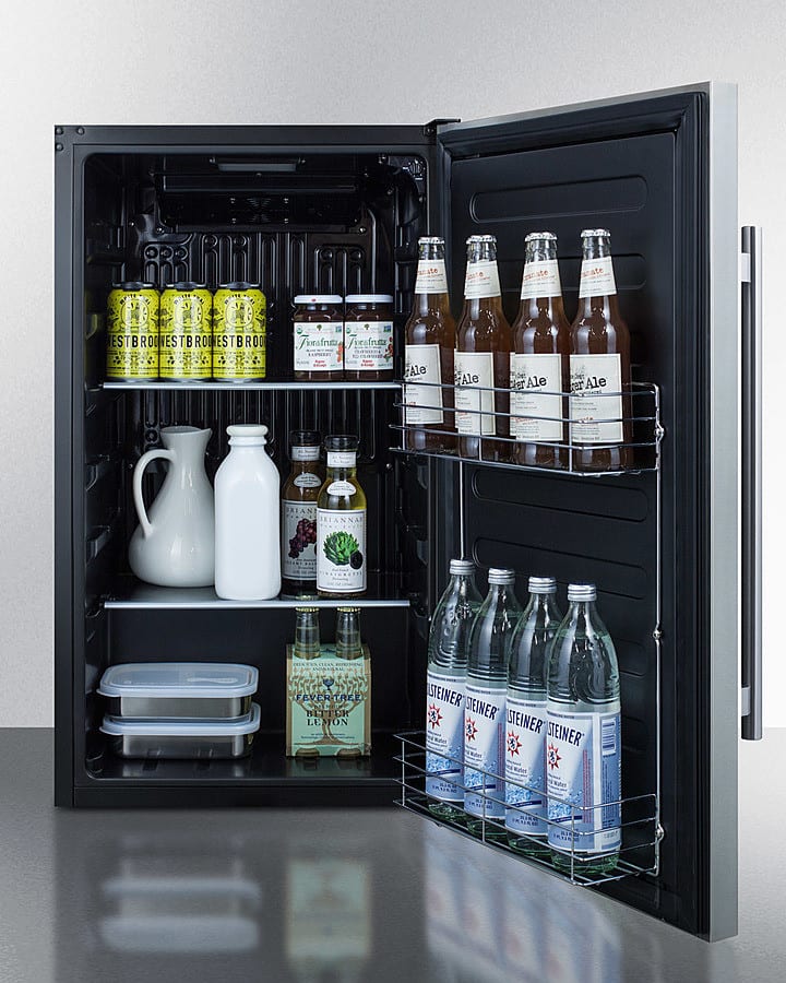 Summit SPR196OSCSS 19 Inch Built-In Commercial Outdoor Refrigerator with 3.13 Cu. Ft. Capacity, Automatic Defrost, Factory Lock, Adjustable Shelving, Waterproof Design, NSF-7/UL-471 Commercial Standard, and Energy Star Certified: Full Stainless Steel Cabinet