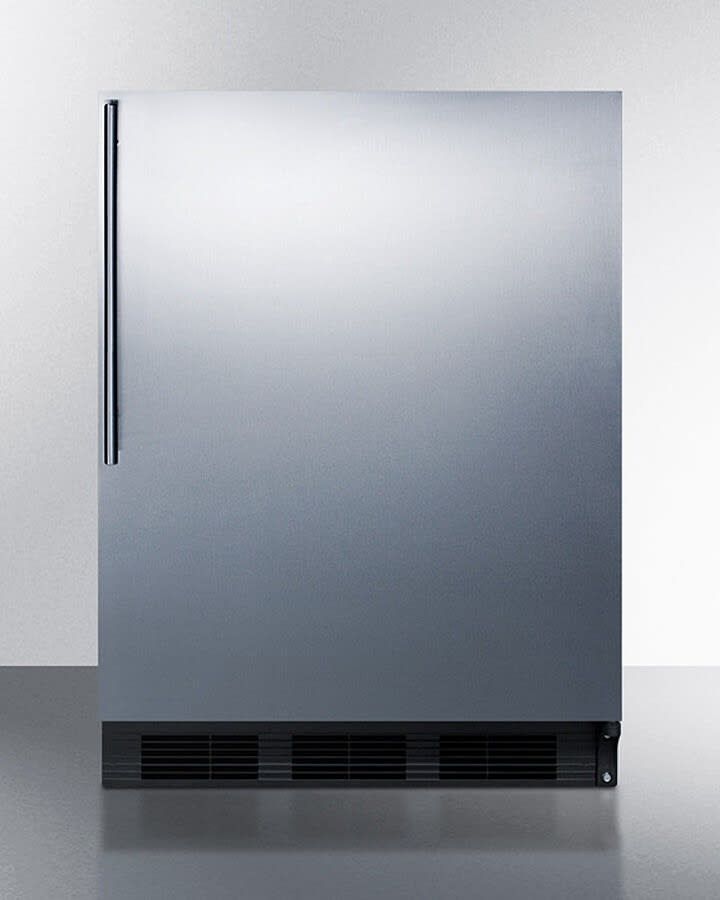 Summit FF63BKBISSHV 24 Inch All-Refrigerator with 5.5 cu. ft. Capacity, 3 Adjustable Glass Shelves, Crisper Drawer, 3 Door Bins, 5-Bottle Wine Rack, Interior Lighting, Adjustable Thermostat, and 100% CFC Free