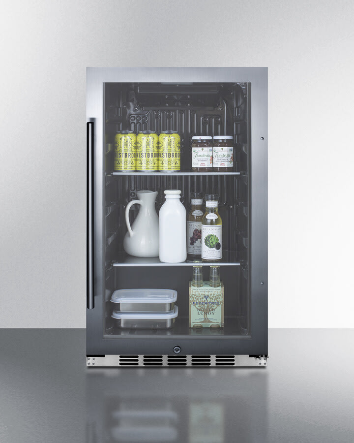 Summit Spr488bosh34css 19 Inch Commercial Indoor Outdoor Beverage Center With 3 13 Cu Ft Capacity Adjustable Shelves Double Pane Tempered Glass Door Lock Led Lighting Adjustable Thermostat Weatherproof Design And Etl S Listed