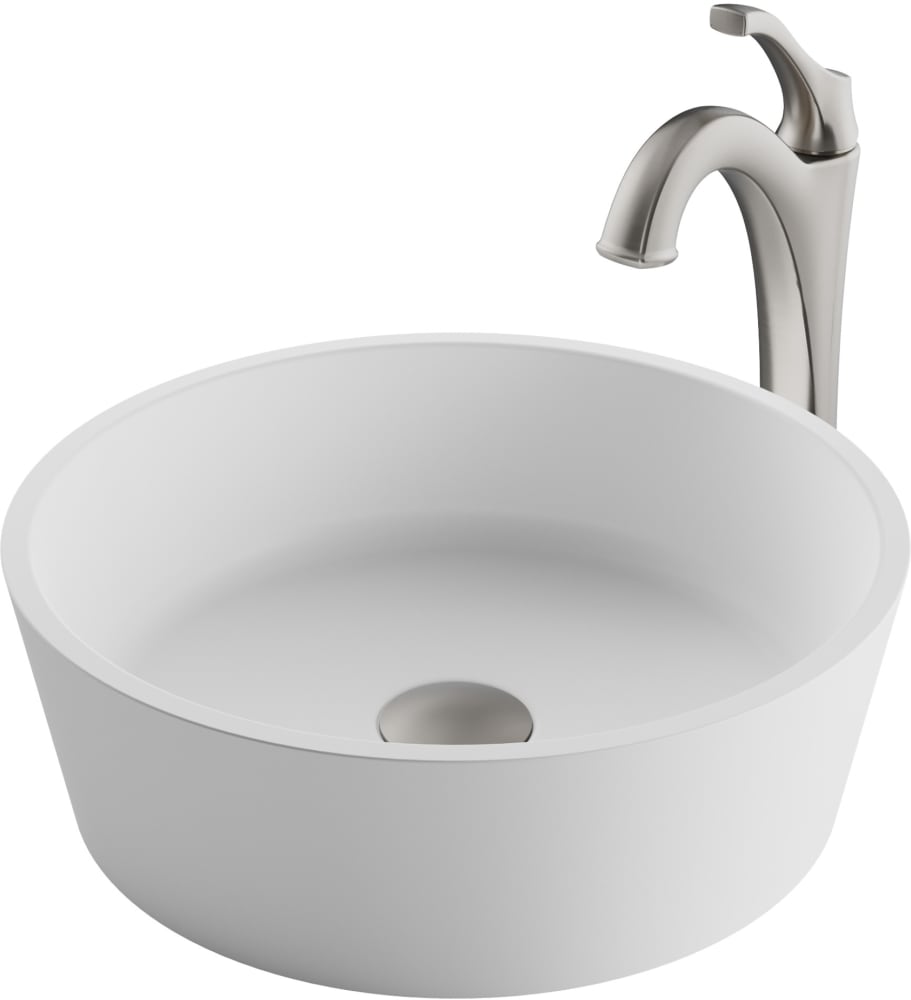 Kraus Cksv1mw1200sfs 15 Inch White Matte Solid Surface Round