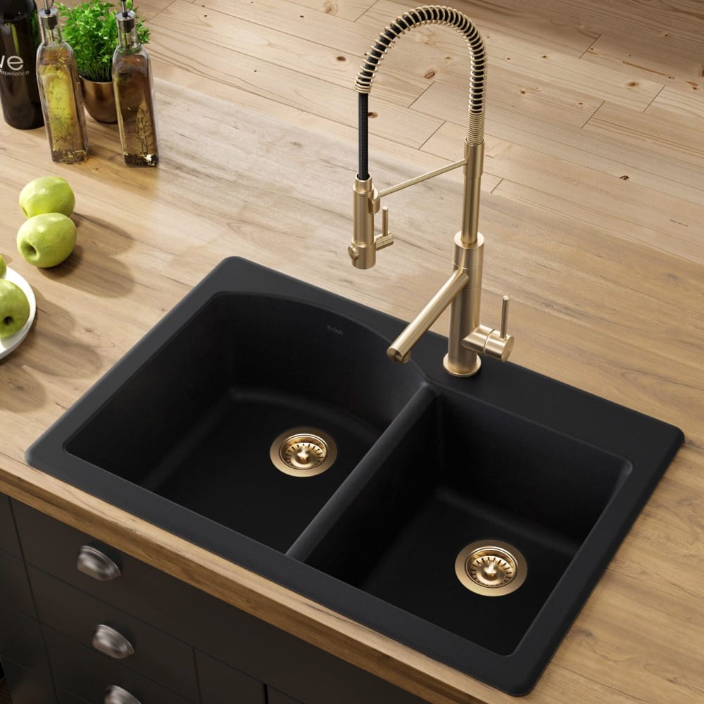 Kraus KGD50BL10075MB 33 Inch Dual Mount Double Bowl Granite