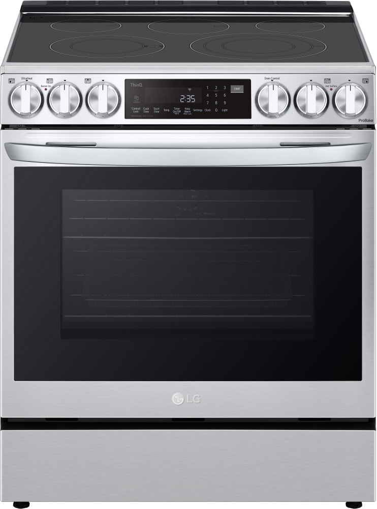 LG LSEL6335F 30 Inch Smart InstaView™ Electric Slide-in Range with 5 Smoothtop Elements, 6.3 Cu. Ft. Oven Capacity, ProBake Convection® with Air Fry, Storage Drawer, 11 Cooking Modes, EasyClean + Self Clean, SmartDiagnosis, and Sabbath Mode: Stainless Steel