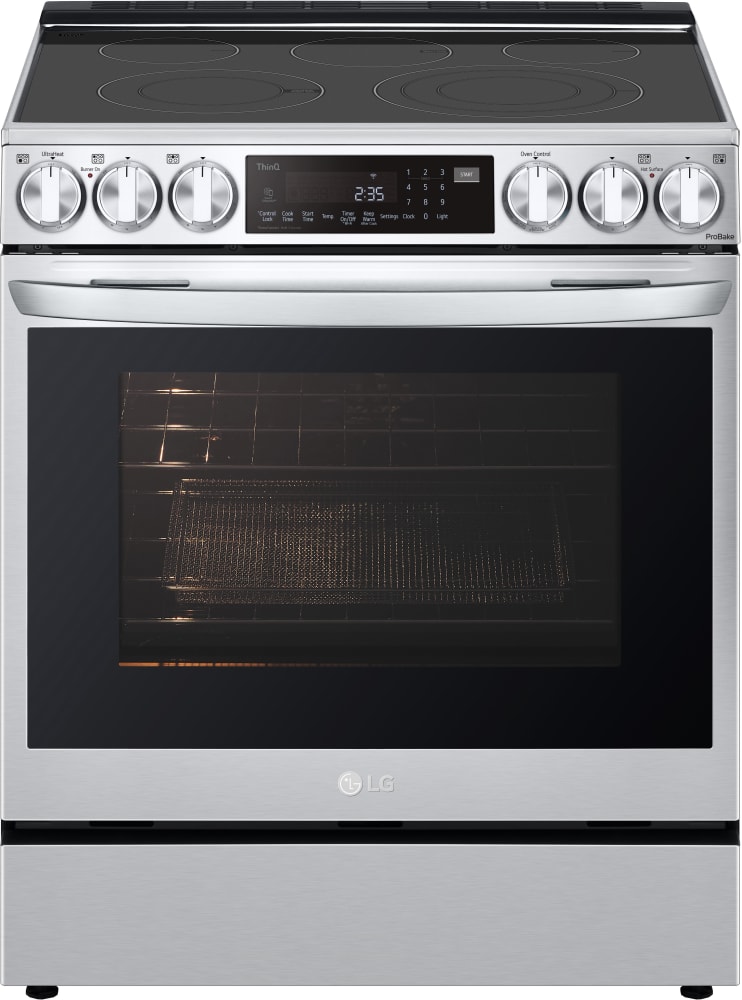 LG LSEL6335F 30 Inch Smart InstaView™ Electric Slide-in Range with 5 Smoothtop Elements, 6.3 Cu. Ft. Oven Capacity, ProBake Convection® with Air Fry, Storage Drawer, 11 Cooking Modes, EasyClean + Self Clean, SmartDiagnosis, and Sabbath Mode: Stainless Steel