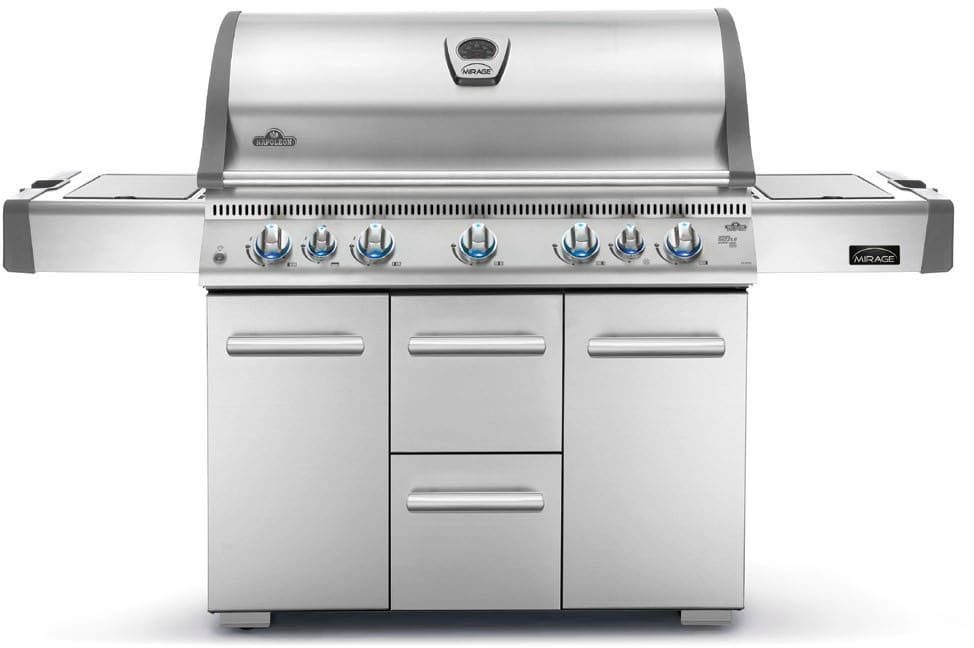 Napoleon LEX730RSBINSS 75 1/4 Inch Freestanding Gas Grill with 730 sq. in. Primary Cooking 16,000-BTU Bottom and Rear Ceramic Infrared Burners, Side Burner, Ice/Marinade Bucket, Cutting Board and JetFire Ignition: Natural Gas