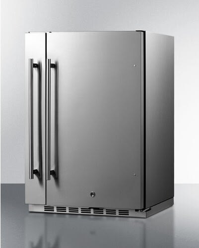 Summit FF19524 24 Inch Shallow Depth Built-In All-Refrigerator with 3.13 Cu. Ft. Capacity, Slide Out Storage Compartment, Stainless Steel Cabinet, Wine Glass Storage, Adjustable Thermostat, and 100% CFC Free