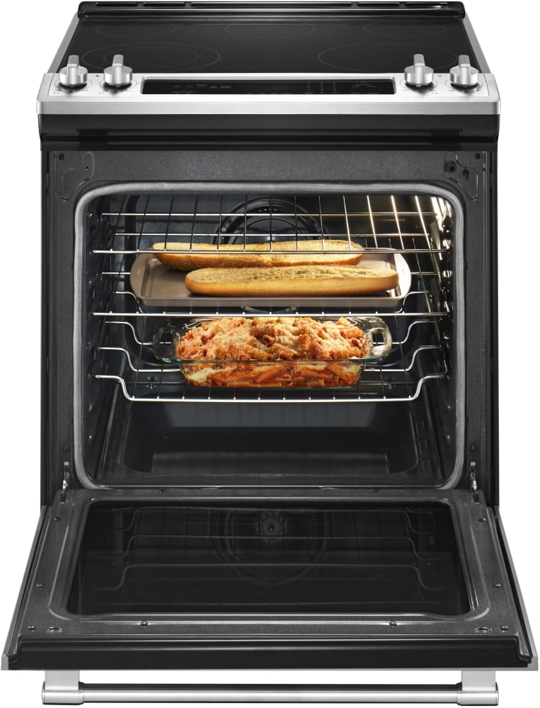 Maytag MES8800FZ 30 Inch Slide-In Electric Range with 5 Radiant Elements, 6.4 cu. ft. Oven Capacity, Warming Drawer, True Convection with Third Element, Precision Cooking™ System, AquaLift® Self Clean, FIT System, Power™ Element, Dual-Choice™ Element, and ADA Compliant