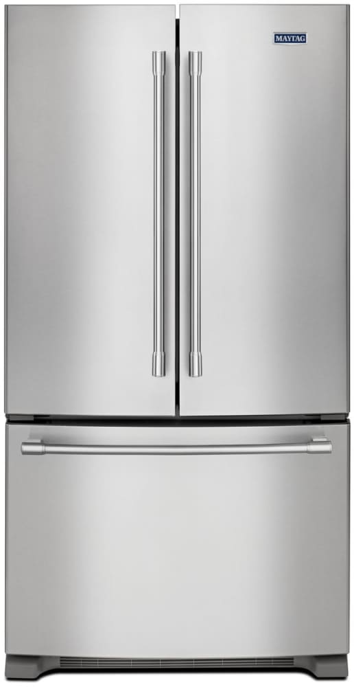 Maytag MFF2258FEZ 33 Inch French Door Refrigerator with Adjustable Cantilever Shelves, FreshLock Crispers, Dairy Center, 22 cu. ft. of Capacity, 3 Drawers, 5 Door Bins, BrightSeries LED Lighting, Ice Maker and Fingerprint Resistant Stainless Steel