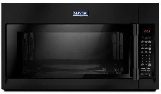 Maytag Mmv6190fb 1 9 Cu Ft Over The Range Microwave With 1 600 Watts Temperature Control 400 Cfm Halogen Cooktop Lighting Sensor Cooking Turntable And Convertible To Recirculating Black