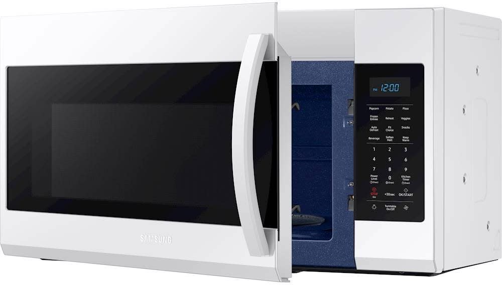 Samsung Me19r7041fw 30 Inch Over The Range Microwave With 1 000w Cook Power 10 Power Levels 4 Speed 400 Cfm Vent Fan Sensor Cooking Soften Melt Eco Mode Simple Clean Filter Easy Cleaning Ceramic Enamel Interior And 1 9