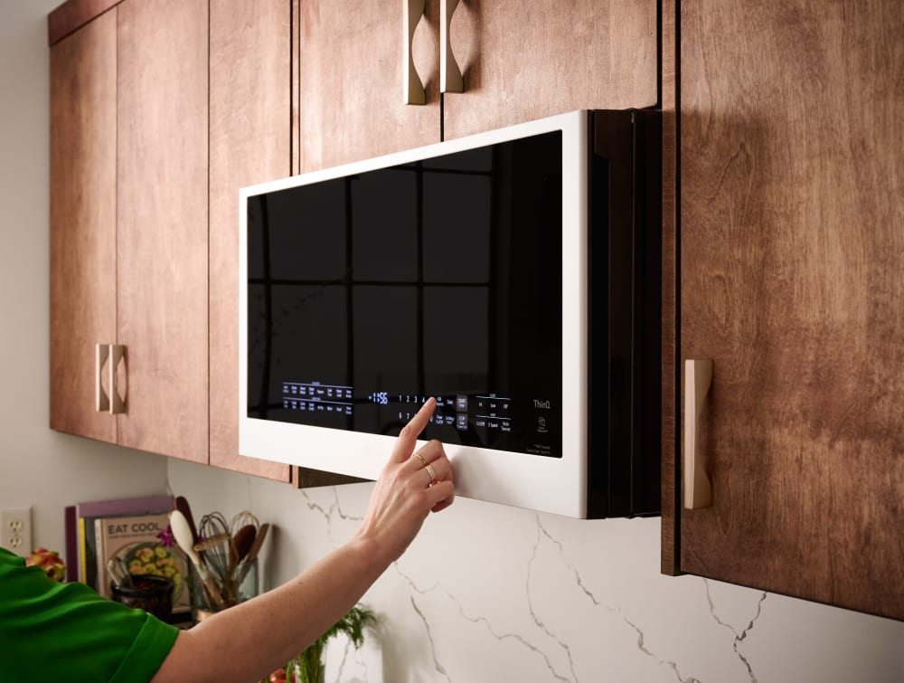 LG MHES1738N 1.7 cu. ft. Capacity Over the Range Convection Smart Microwave Oven with 950 Watts 2 Speed 300 CFM Venting System Air Fry Steam Cooking and LED Lighting Essence White