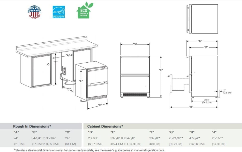 Marvel MLDR224SS61A 24 Inch BuiltIn Drawer Refrigerator with 5.0 Cu. Ft. Capacity, Adjustable