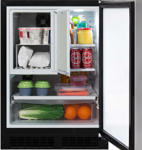Marvel MLRF224SS01A 24 Inch Built-In Undercounter Freezer Refrigerator with 5.9 Cu. Ft. Total Capacity, 3 Glass Shelves, MaxStore Clear Bin, Dynamic Cooling Technology, LED Lighting, Reversible Door, Sabbath Mode, and ENERGY STAR® Certified: Solid Stainless Steel
