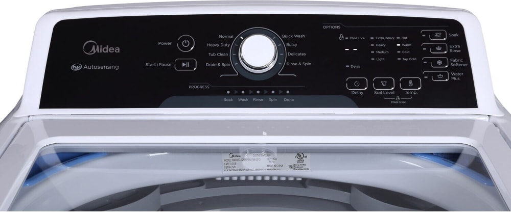 Midea MLV41N1AWW 27 Inch Top Load Washer with 4.1 Cu. Ft. Large Capacity, Look-Through 8 Wash Cycles, 6 Wash Options, Extra Rinse Option, End-Of-Cycle Signal Sound, Time-Remaining display