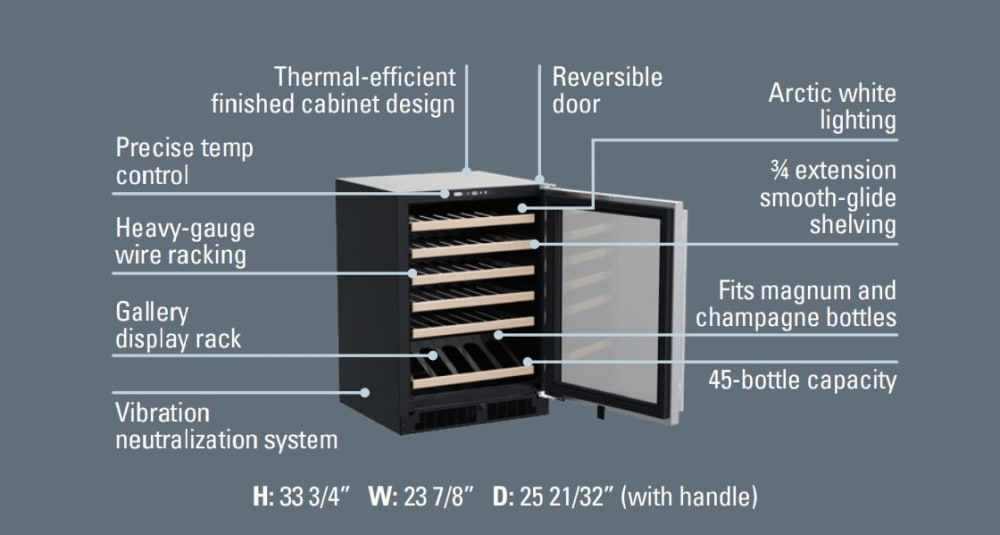 Marvel MLWC324SS01A 24 Inch Wine Cooler with 45 Bottle Capacity, 6 Wine