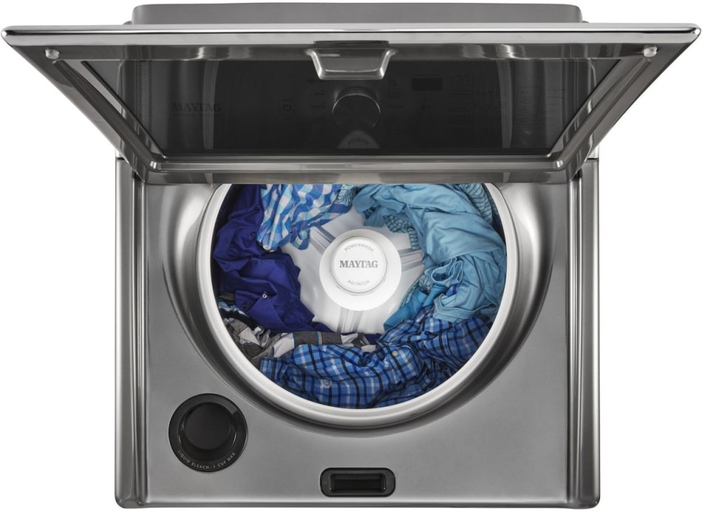 Maytag MVWB865GC 28 Inch Top Load Washer with PowerWash Agitator Auto Sensing Option Deep Fill Option Rapid Wash Cycle Sanitize Cycle with Oxi Stainless Steel Wash Basket Commercial Technology and 5.2...