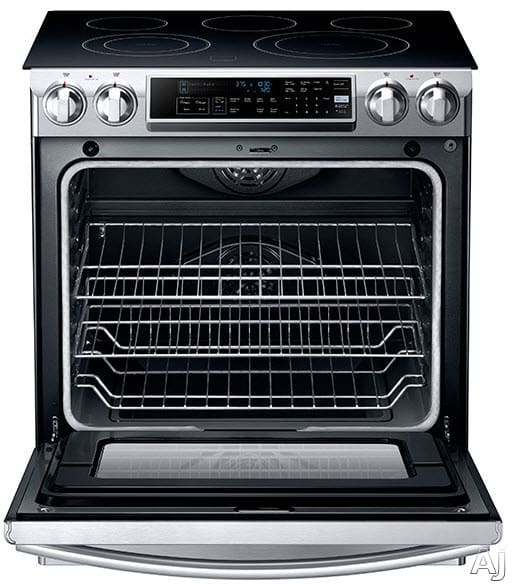 Samsung Ne58f9500ss 30 Inch Slide In Electric Range With 5 Radiant Elements 5 8 Cu Ft Oven Capacity Dual Convection Cooking Self Clean With Steam And Temperature Probe